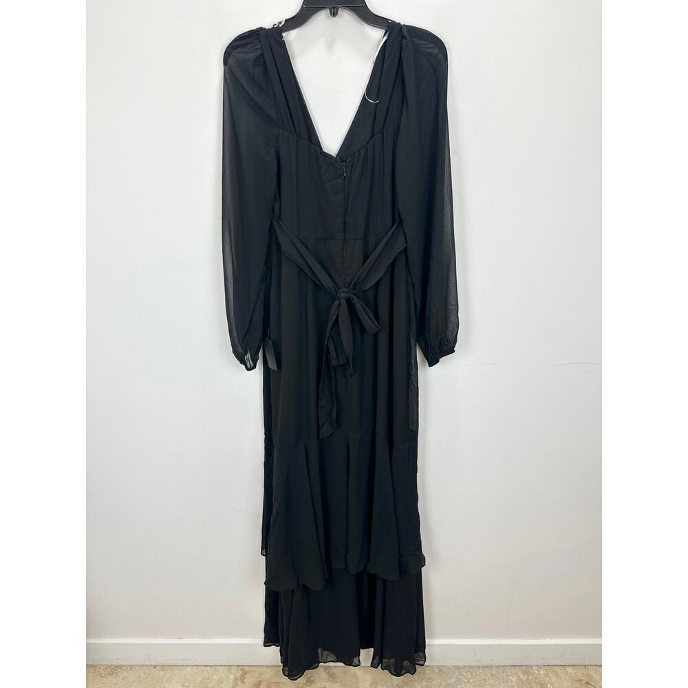 Lulus Tier Elegance Black Long Sleeve Tiered Maxi Dress Chiffon Formal M NWT - Picture 11 of 12